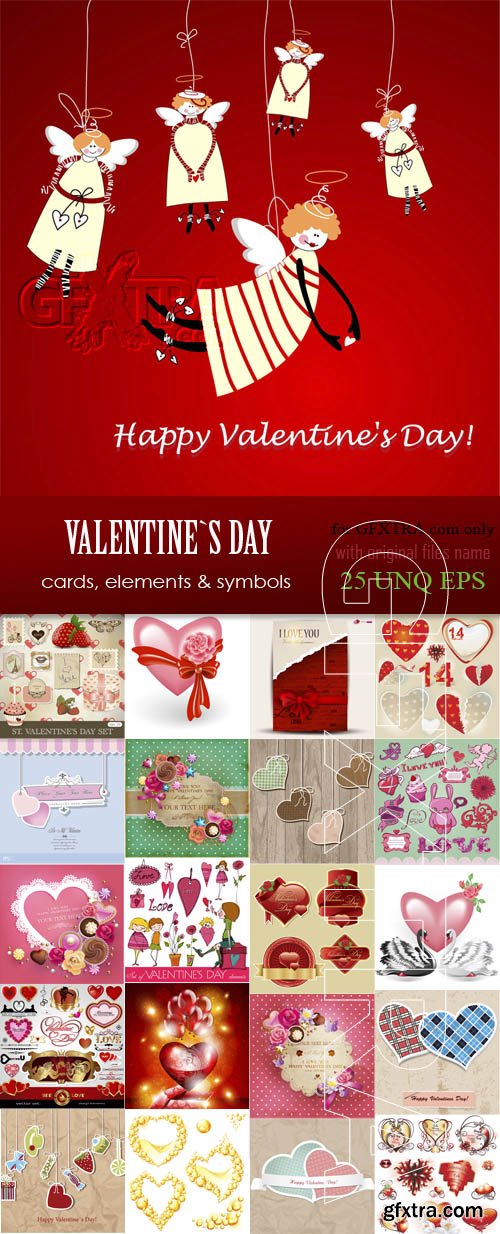 Valentine`s Day cards, elements and symbols, 25xEPS