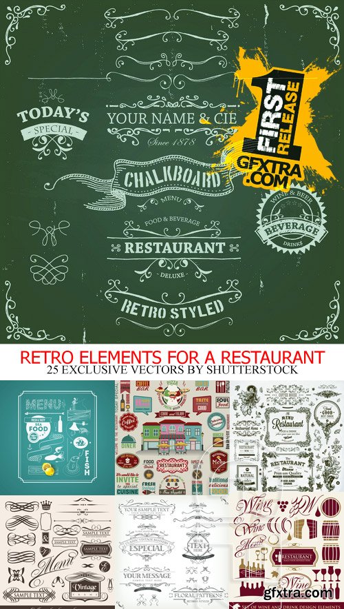 Amazing SS - Retro elements for a restaurant, 25xEPS