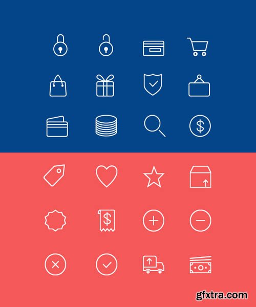 24 Ecommerce Line Icons (PSD, AI)