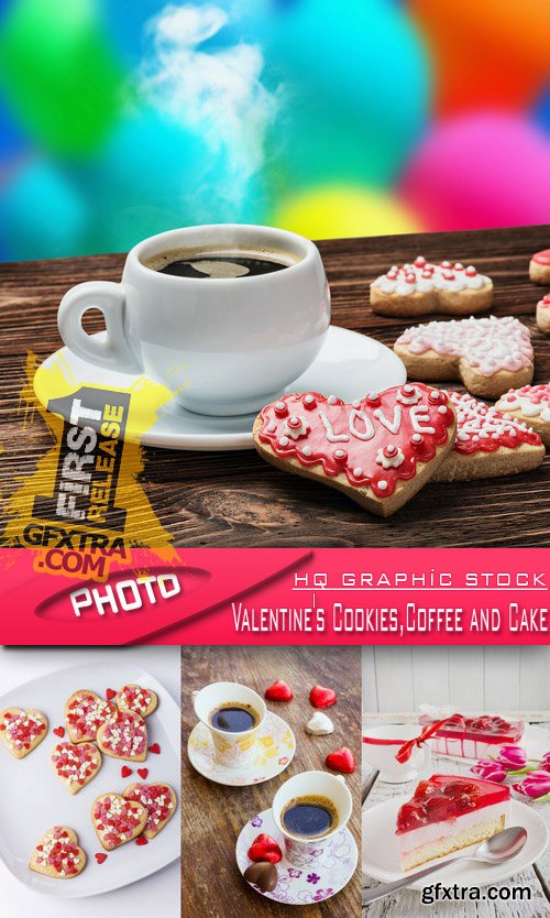 Stock Photo - Valentine's Cookies,Coffee and Cake