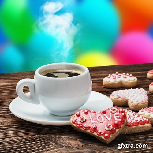 Stock Photo - Valentine's Cookies,Coffee and Cake