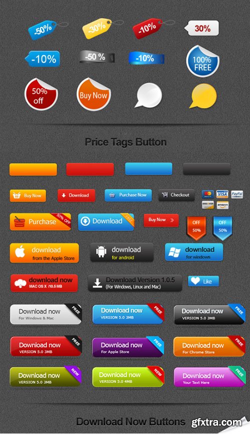 Colored Download PSD Buttons Template #2