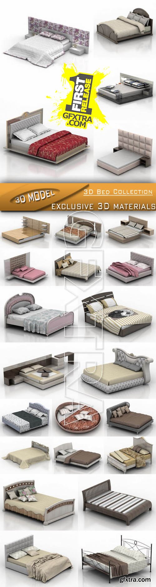 3D Bed Collection, 25x3ds+.max