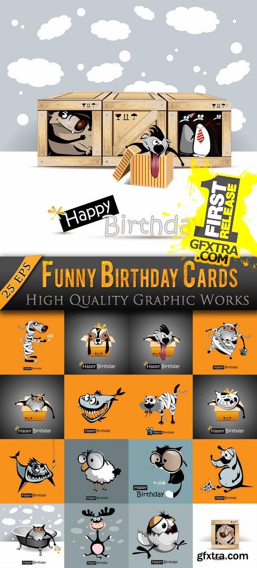 Exclusive SS - Funny Birthday Cards, 25xEPS