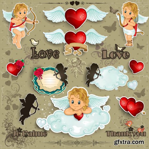 Heart Valentine and Cupids 25xEPS