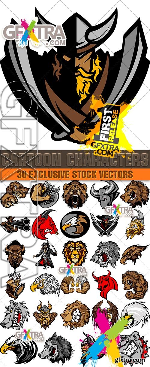 Cartoon characters mascots sports teams, collection - VectorStock