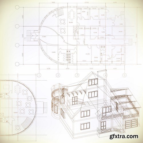 Construction projects and technical drawings - 17xEPS, 8xUHQ JPEGs