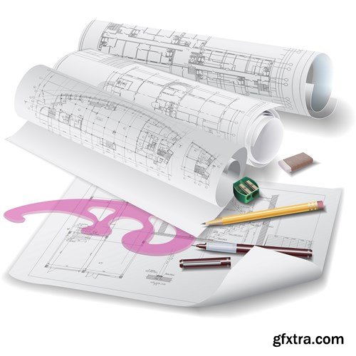 Construction projects and technical drawings - 17xEPS, 8xUHQ JPEGs