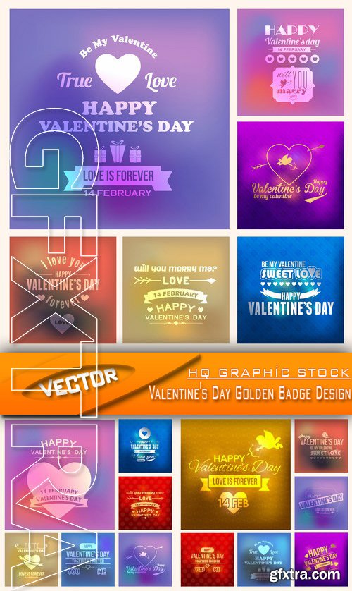 Stock Vector - Valentine's Day Golden Badge Design