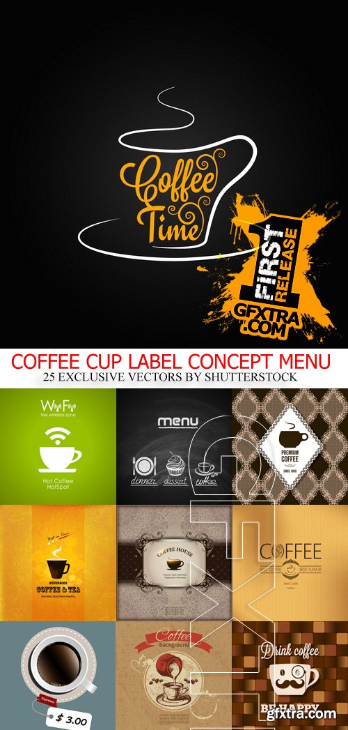 Amazing SS - Coffee cup label concept menu, 25xEPS