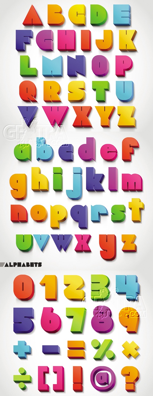 3D Color Alphabet Vector