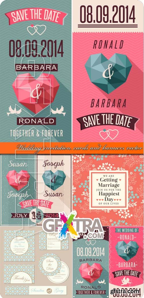 Wedding invitation cards and banners vector