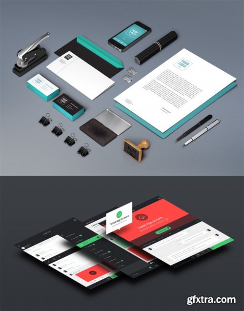 Stationery and App Sreens Mock up Templates