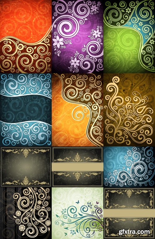 Abstract vintage floral vector background, 25xEps