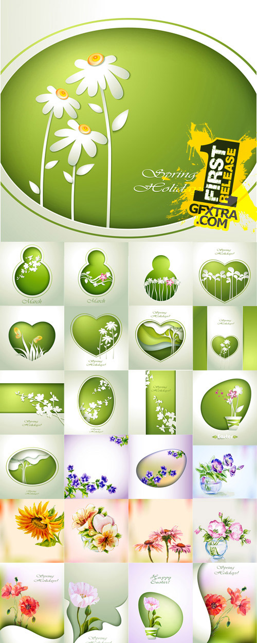 Greeting or invitation cards to the spring holidays: 8 March and Easter