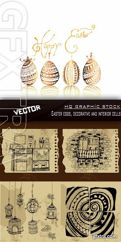 Stock Vector - Easter eggs, decorative and interior cells