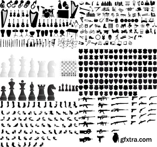 Different Vector Shapes - Chess Figures, Shields, Womens Shoes