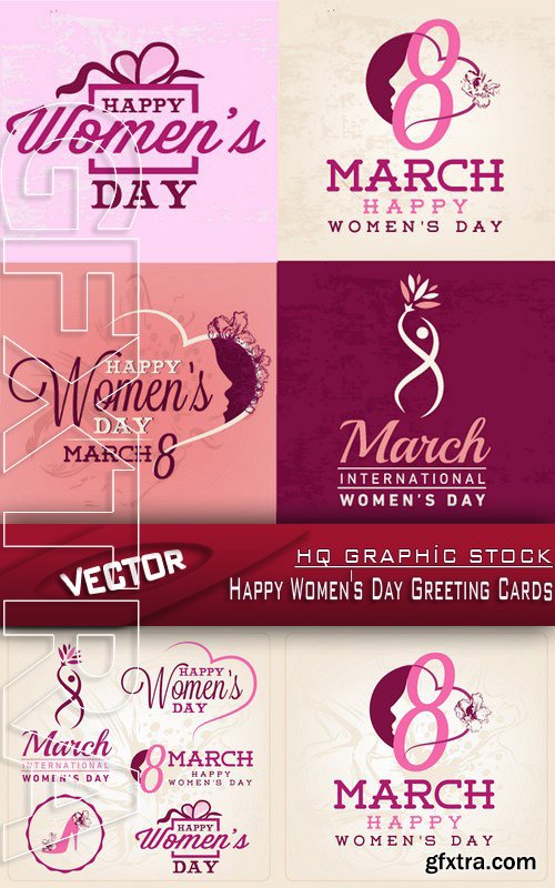 Stock Vector - Happy Women's Day Greeting Cards