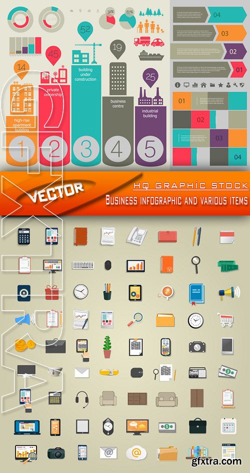 Stock Vector - Business infographic and various items