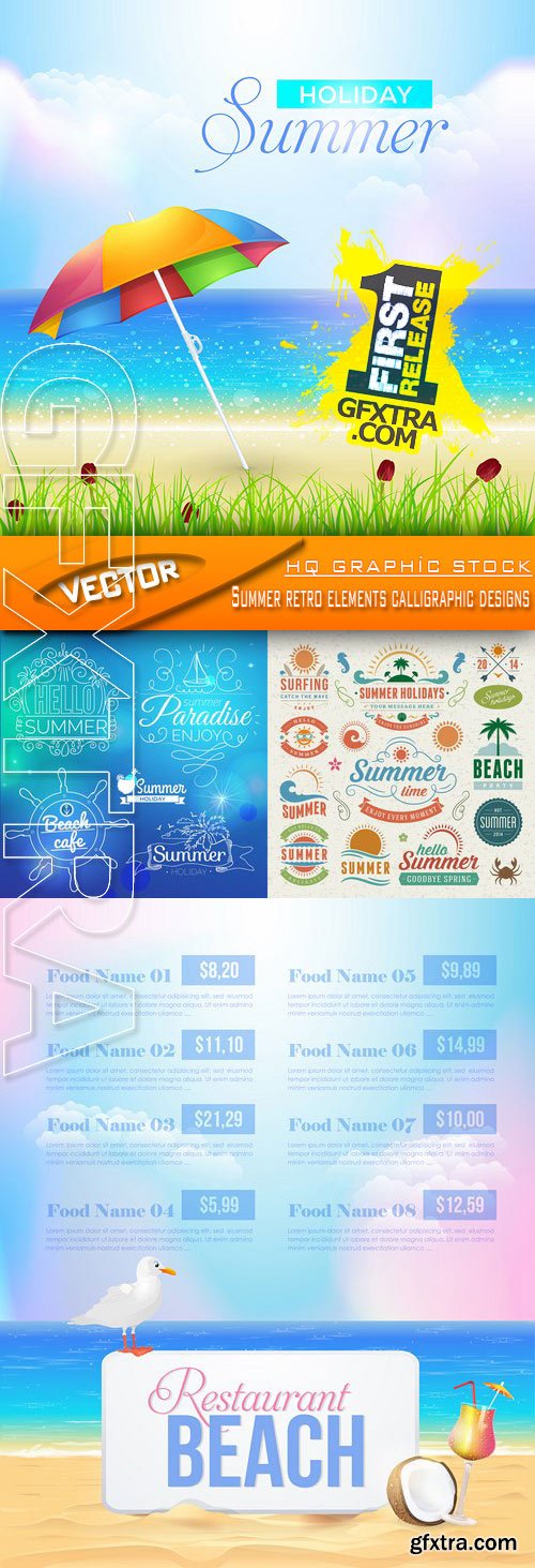 Stock Vector - Summer retro elements calligraphic designs