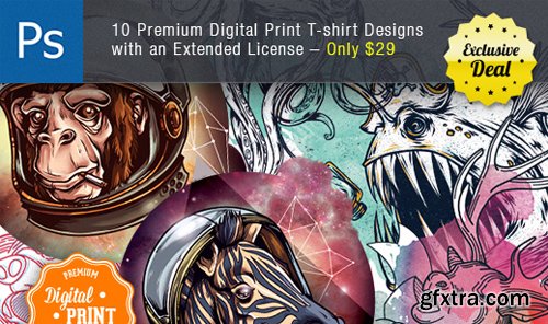 10 Super Premium Digital Print T-Shirt Designs with an Extended License