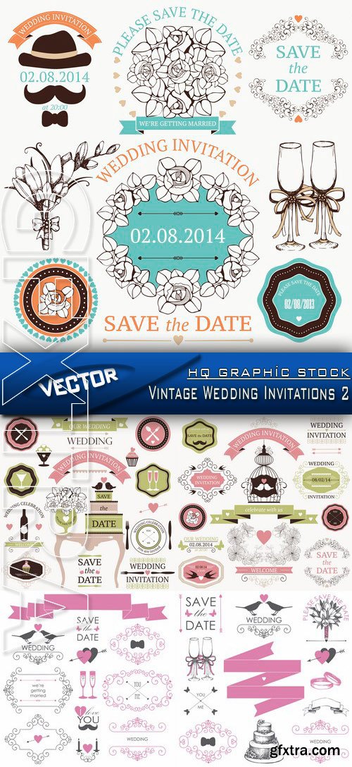 Stock Vector - Vintage Wedding Invitations 2