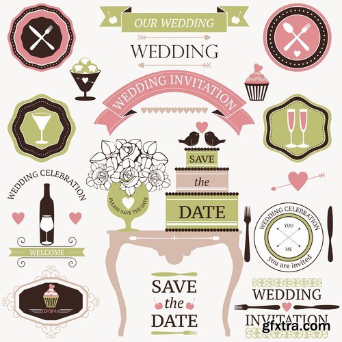 Stock Vector - Vintage Wedding Invitations 2