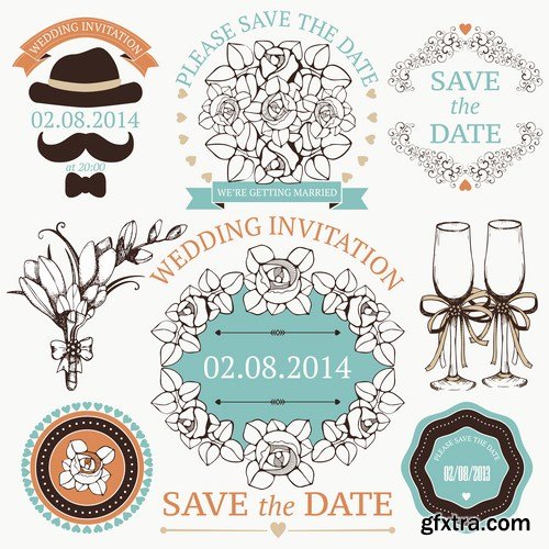 Stock Vector - Vintage Wedding Invitations 2