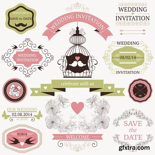 Stock Vector - Vintage Wedding Invitations 2