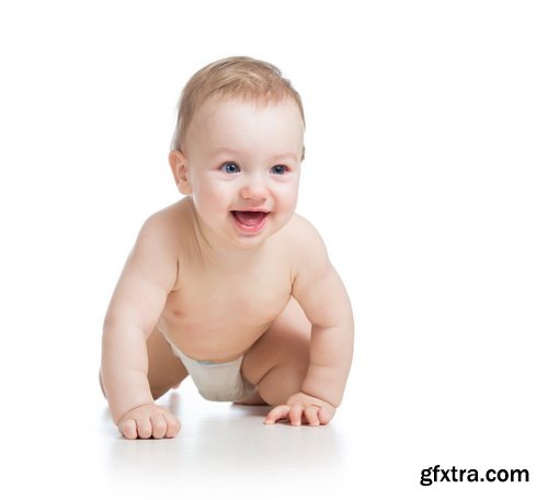 Amazing SS - Crawling baby boy on white background, 25xJPGs