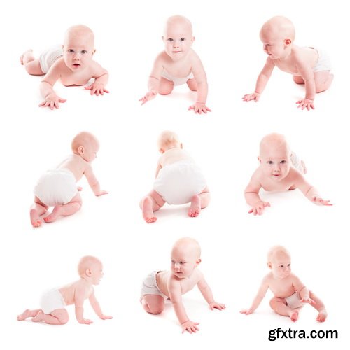 Amazing SS - Crawling baby boy on white background, 25xJPGs