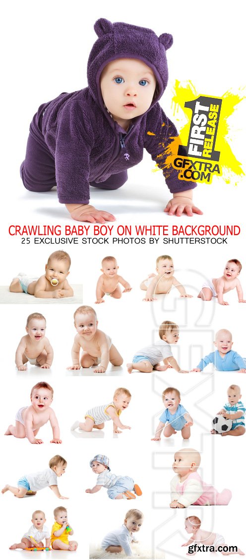 Amazing SS - Crawling baby boy on white background, 25xJPGs