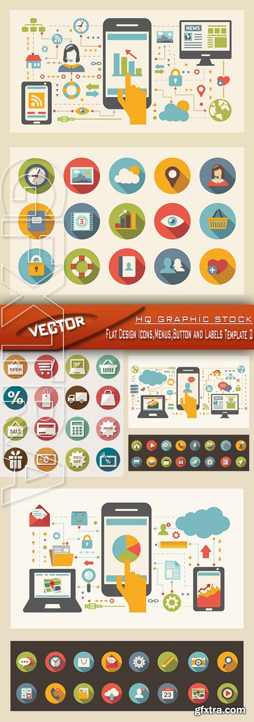 Stock Vector - Flat Design Icons,Menus,Button and Labels Template 2