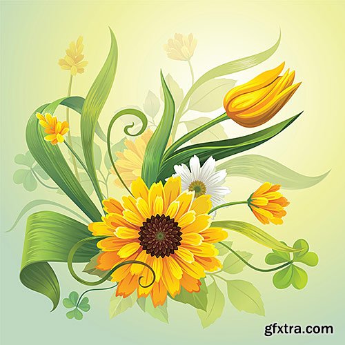 Beautiful flowers and leaves for invitation Cards - VectorStock