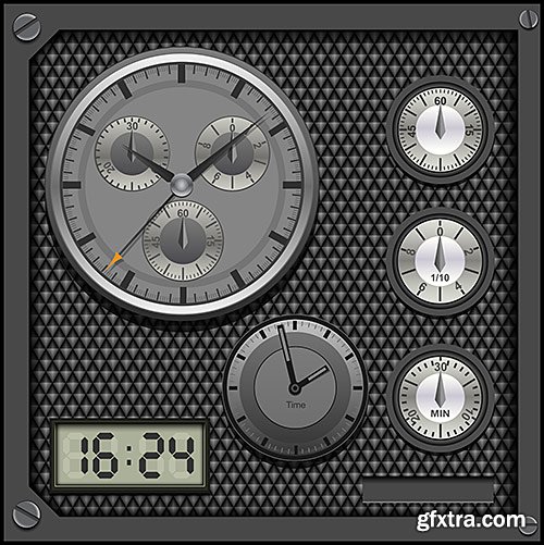 Clock and clockwork, speedometers, stopwatches - VectorStock