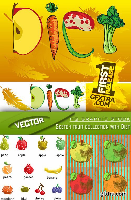 Stock vector - Sketch fruit collection with Diet