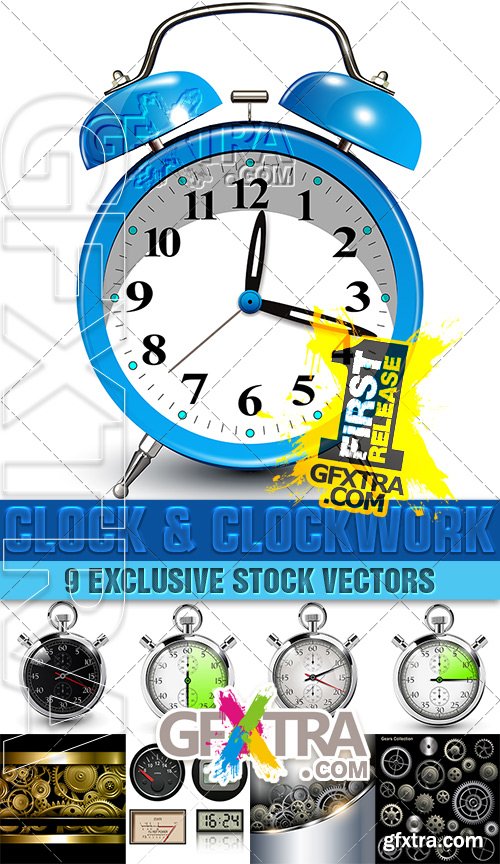 Clock and clockwork, speedometers, stopwatches, 2 - VectorStock