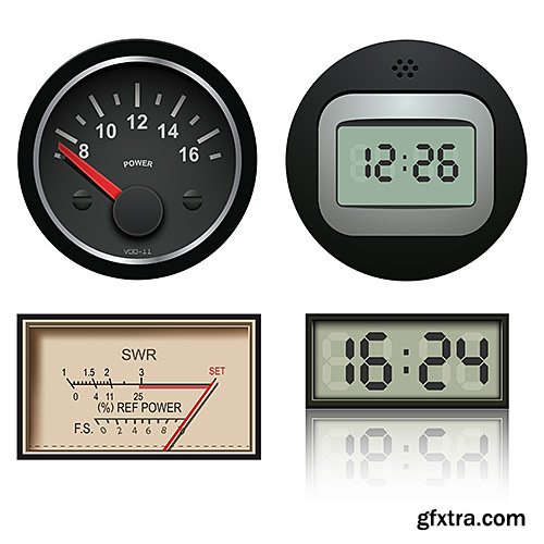 Clock and clockwork, speedometers, stopwatches, 2 - VectorStock