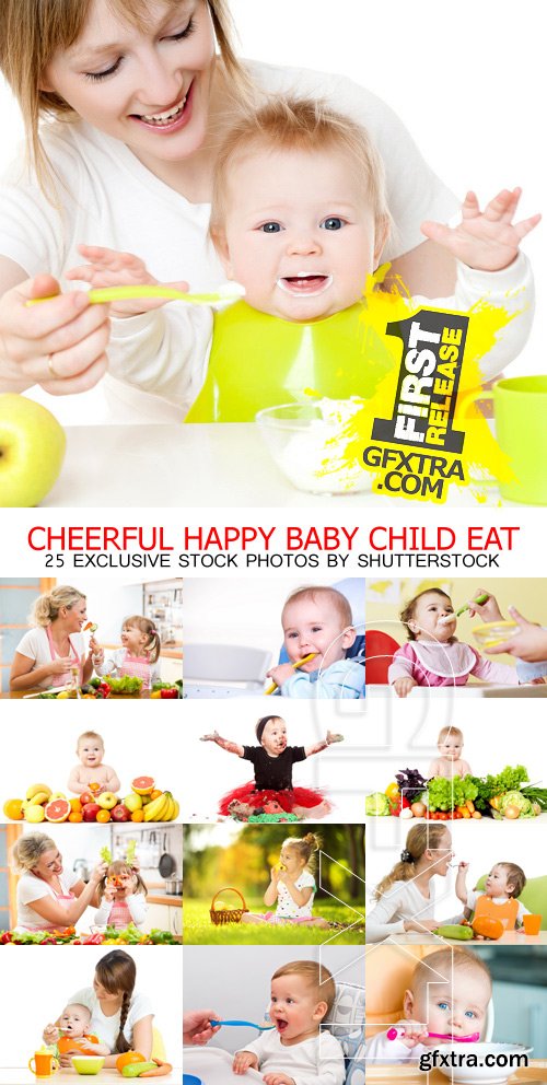 Amazing SS - Cheerful happy baby child eats, 25xJPGs