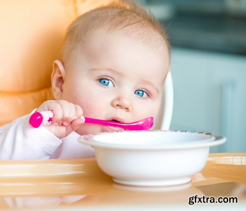 Amazing SS - Cheerful happy baby child eats, 25xJPGs