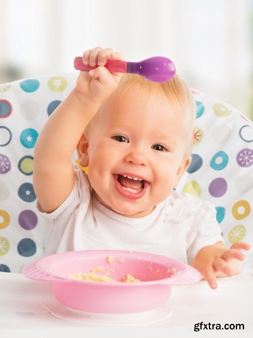 Amazing SS - Cheerful happy baby child eats, 25xJPGs