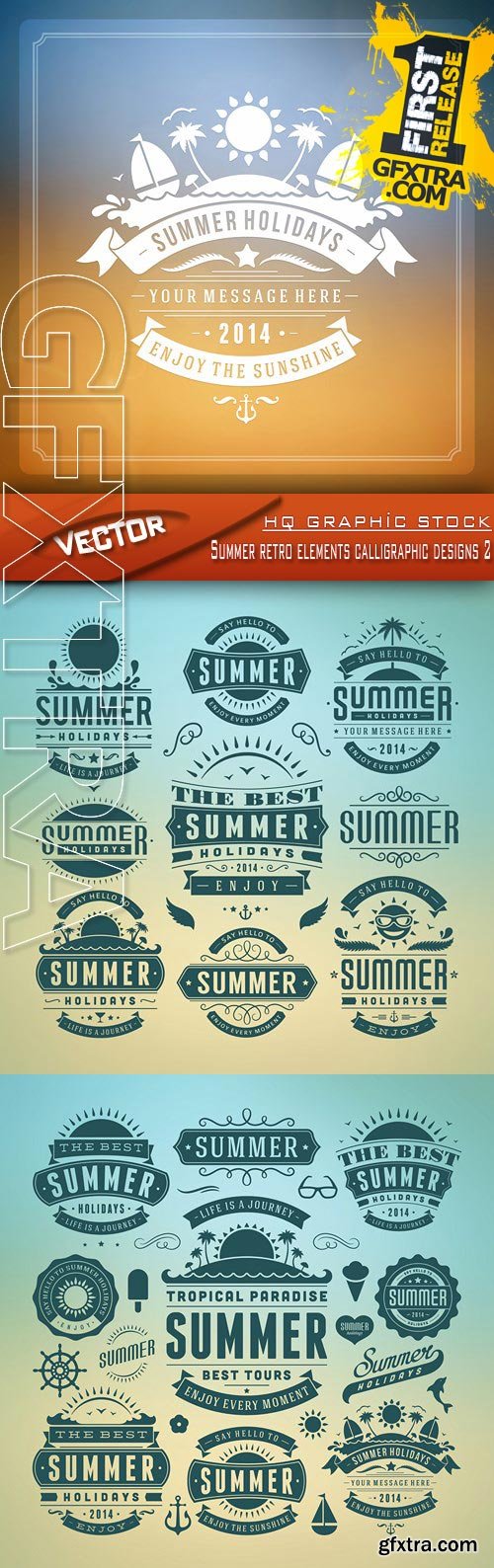 Stock Vector - Summer retro elements calligraphic designs 2