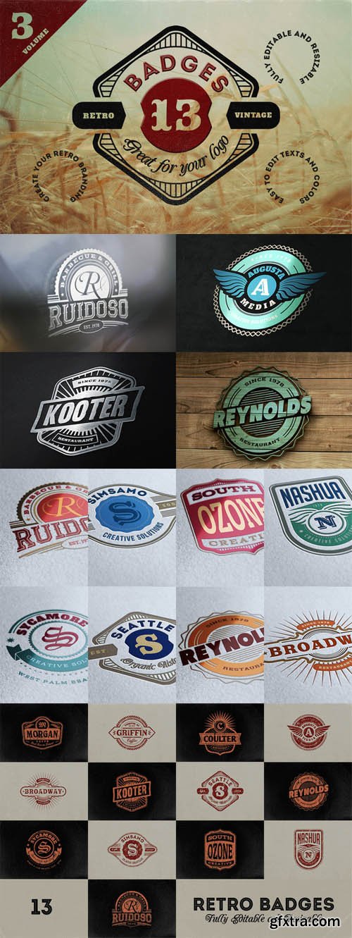 13 Retro Signs or Badges Volume 3