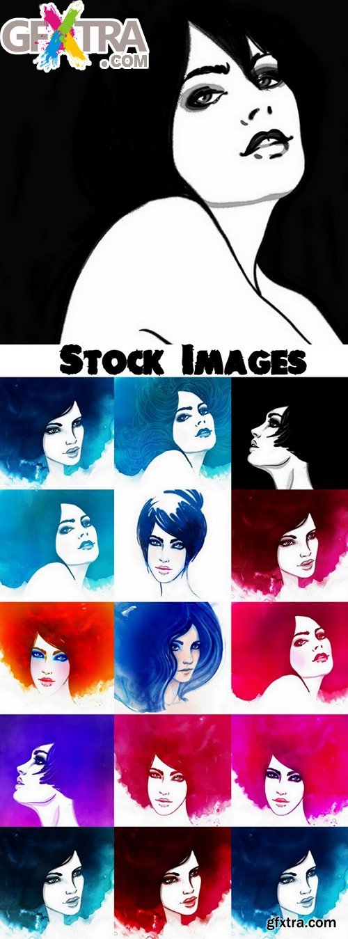 Woman - watercolor set -15 HQ Jpg