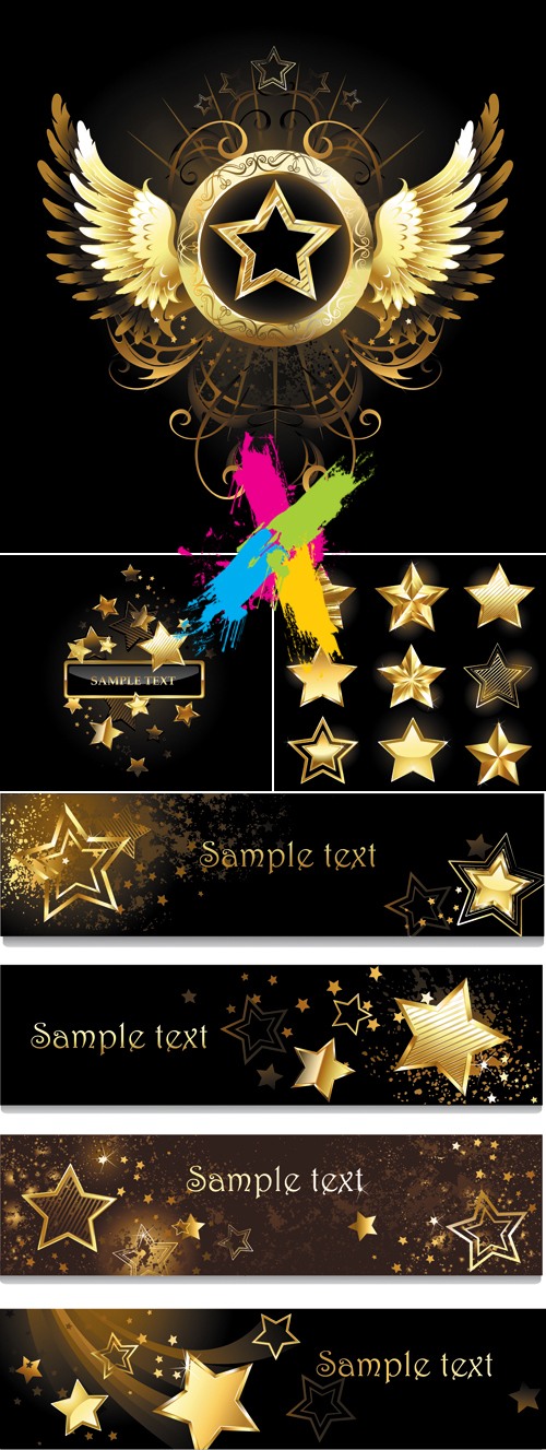 Golden Stars Backgrounds & Banners Vector