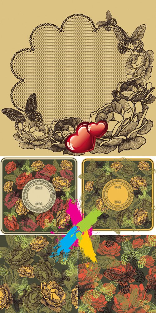 Vintage Floral Cards Vector 4