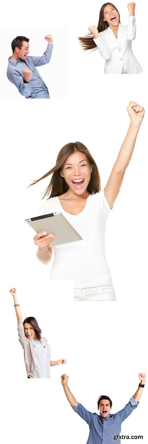 Happy young people girl and the guy screaming YES - Stock photo