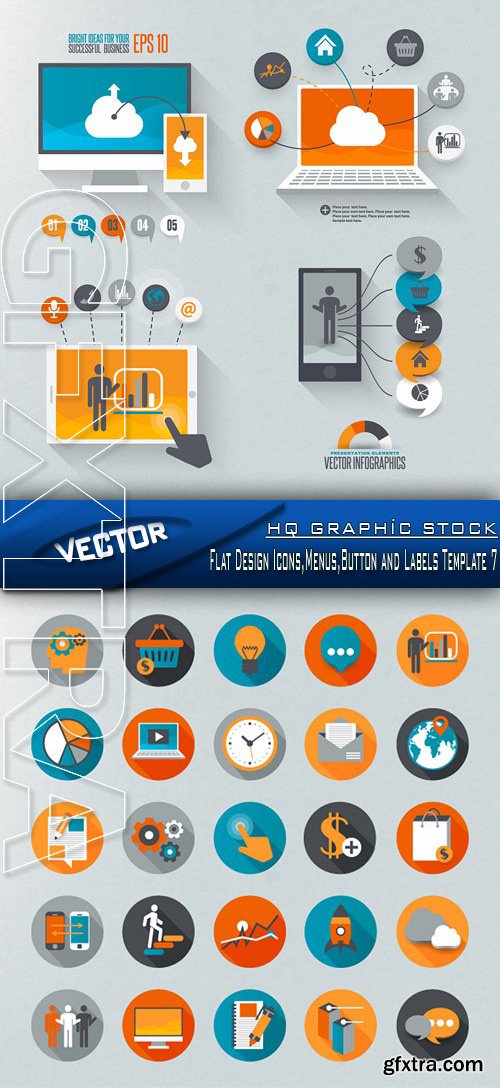 Stock Vector - Flat Design Icons,Menus,Button and Labels Template 7