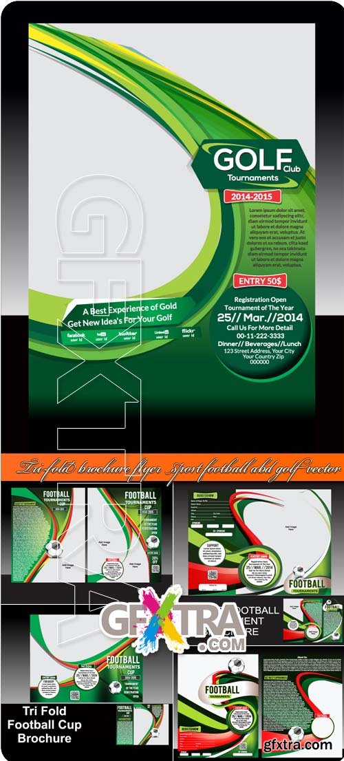 Tri-fold brochure flyer sport football abd golf vector