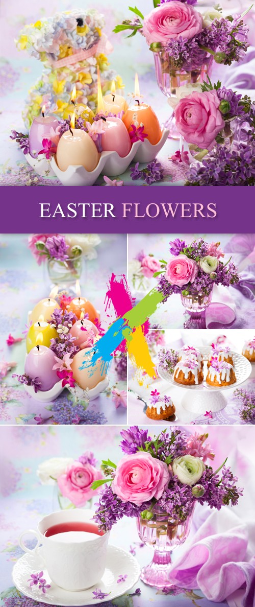 Stock Photo - Easter Flowers, Cakes, Candles